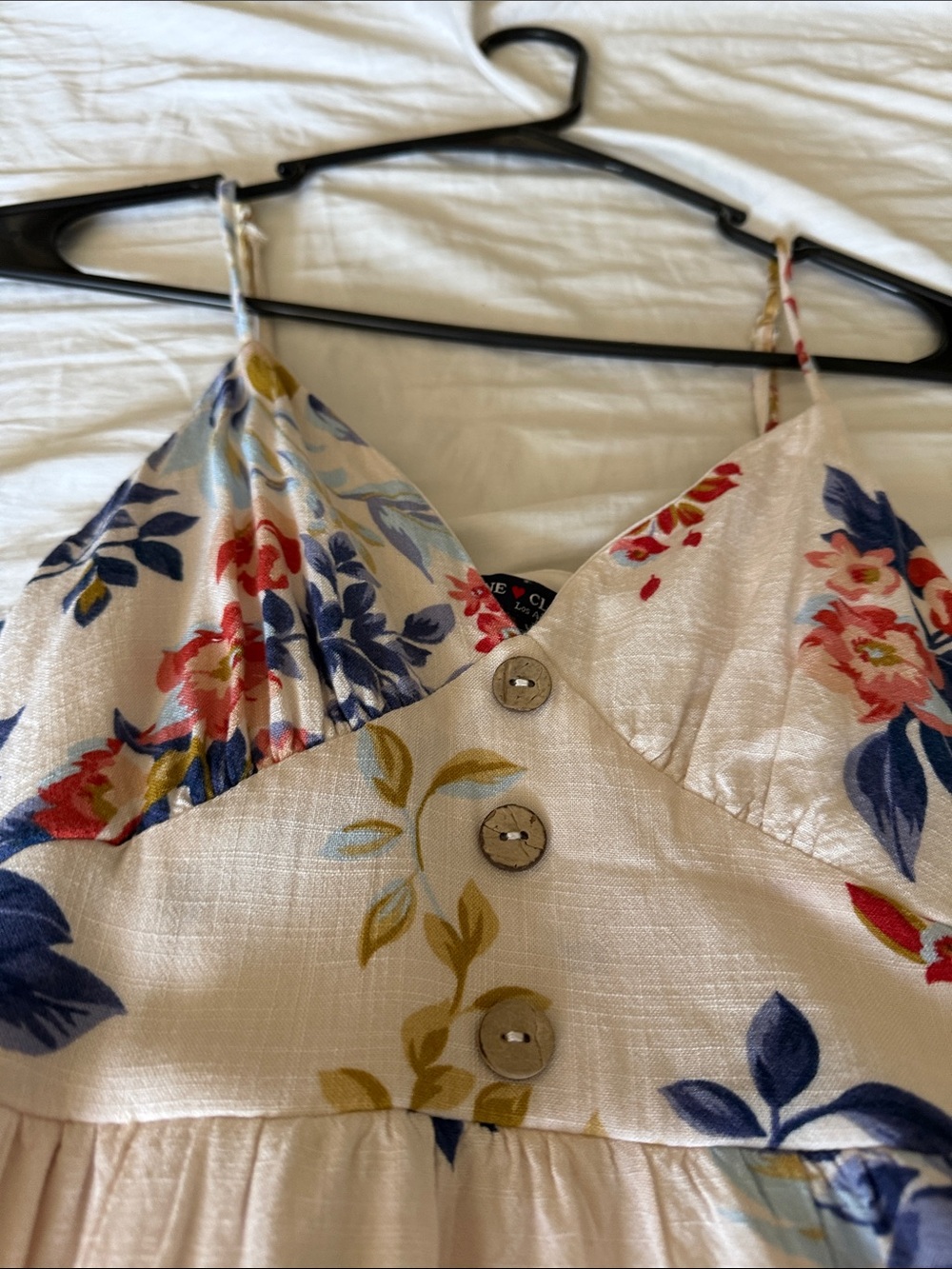 one clothing Cream Floral Midi Dress with Navy & Mustard Accents
